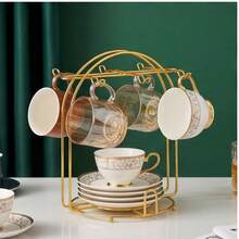 Gold Metal Coffee Cup & Saucer Storage Rack, 6-Cup Hanging Mug Display Stand For Kitchen And Coffee Bar Countertop (Rack Only) - [6-slot]Champagne Gold - View 4