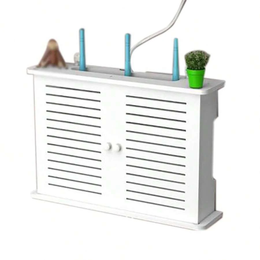 Wireless Wifi Router Storage Boxes Wooden Box Cable Power Plus Wire Bracket Wall Hanging Plug Board Storage Shelf S - View 1