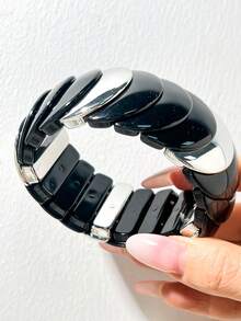 Punk Style Black Resin Bracelet Set Y2K Silver Chain Star Sequin Decor Stackable Bracelets Gothic Style Cool Girl Daily Jewelry Gift - Multicolor a - View 12