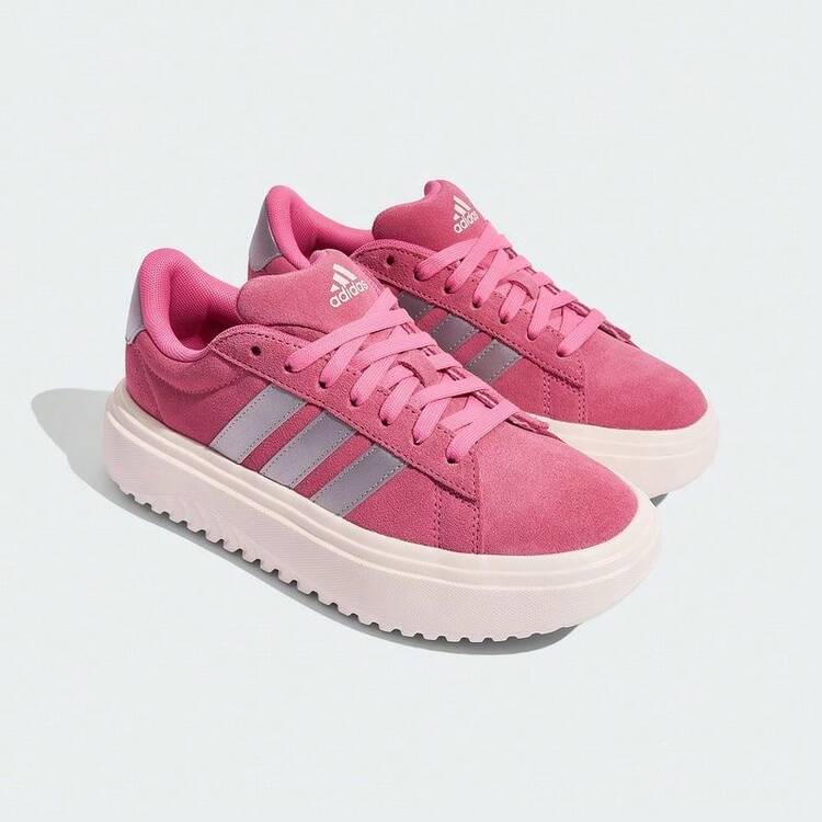 adidas GRAND COURT PLATFORM 舒適柔軟 低筒 板鞋 女款 粉紅色 - 玫紅色/米白色 - 查看 3