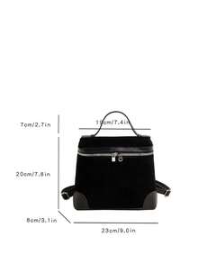 Women's Suede Top Handle Backpack, Adjustable Shoulder Straps, Vintage Casual Style, Multi-Functional, Suitable For Daily Work And Travel - Black - View 8