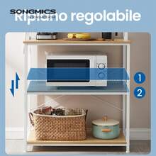 SONGMICS Scaffale da Cucina a 6 Ripiani con Supporto per Microonde e Ganci, per Bar Caffè - Rovere giallo - Visualizzare 4