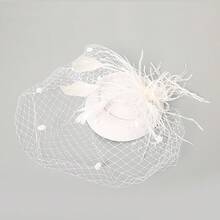 1pc Vintage Elegant Veil Hair Accessory With Feathers And Mesh, Suitable For Bridal Photography And Themed Party Headpiece - A - View 2