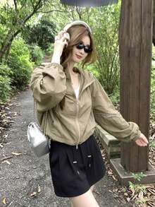 Sun Protection American Sweet Cool Style Utility Windbreaker Jacket - Khaki - View 5