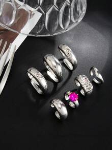 7pcs Set Minimalist Fashion Luxury Rhinestone Metal Toe Rings, Women's Summer Accessories, Daily And Vacation - Silver - View 4