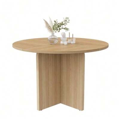 Round Dining Table, 120 X 120 Cm, Suitable For 4-6 People, Classic Design, Scandinavian Minimalist Style, Oak Look