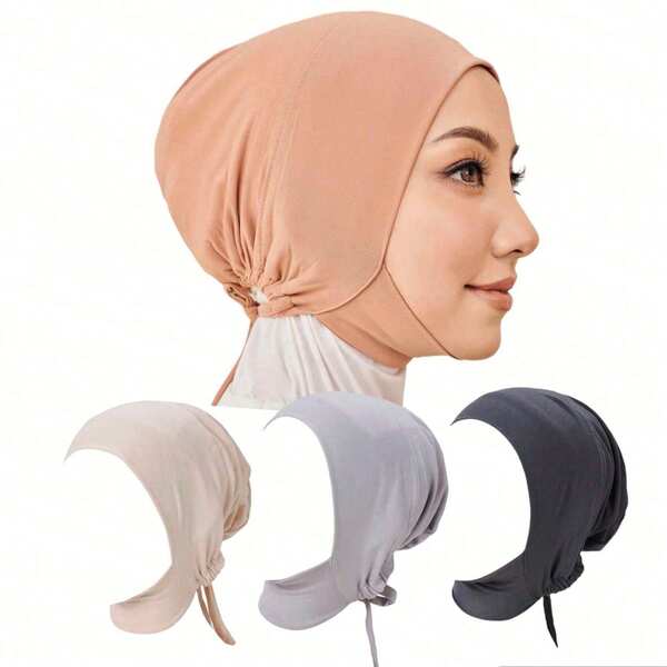 1pc Elastic Hair Band Cap With Milk Silk Neck Warmer And Hidden Hair Clip, Multi-Color Sleep Hair Cap Headscarf