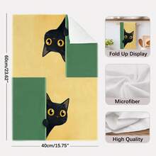 2PCS Cute Peeking Cat Pattern Printed Kitchen Towels 40*60cm Simple Style Rectangular Microfiber Kitchen Towels, Dish Cloths, Tablecloths, Hand Towels, Kitchen Decor, Housewarming Gifts For Neighbors, Perfect For Kitchen And Bathroom Use, Suitable For Housewives And Family Gatherings, High Cost-Performance, Essential Household Item - Green - View 4