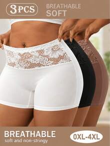 3pcs/Set Plus Size Women Lace Print Comfortable Breathable Curve-Hugging Shorts, Ideal Gift - Multicolor - View 1