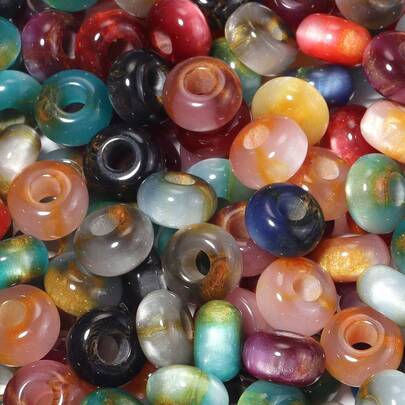 10pcs 14mm Gold-Plated Faux Jade Mixed Color Exquisite Large Hole Resin Beads, Flat Round Spacer Beads, Suitable For Bracelets, Necklaces, Earrings, Handmade DIY Jewelry Making Supplies