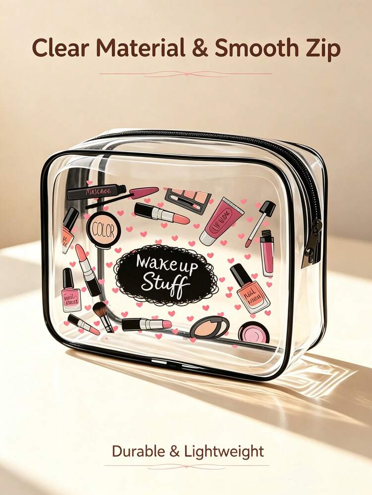 Large Capacity High Quality PVC Travel Organizer Pouch With Zipper Closure, Lightweight Fade Resistant Makeup & Toiletry Bag For Women & Girls - Multicolor - View 3