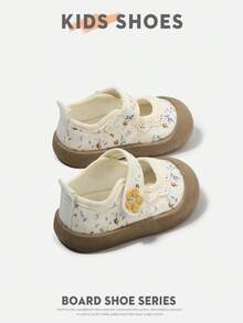 1 Pair Infant/Toddler Floral Flower Round Toe Low-Top Hook & Loop Flat Pastoral Style Casual Shoes For Daily Wear And Outings [Select By Actual Cm Inner Length] - Beige - View 5