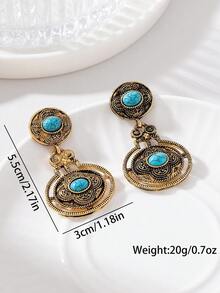 1Pair Ornate Antique Gold Drop Earrings , Boho Statement Design,Women's Versatile Vacation Statement Jewelry - Ancient Bronze - View 4