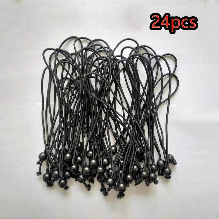 12/24 buah Tali Elastis Lateks Hitam dengan Bola Plastik, Cocok untuk Berkemah di Luar Ruangan, Tenda, Penopang Multifungsi yang Dapat Diperluas, Dapat Digunakan sebagai Penguat Perkemahan, Tali Pengikat Kargo, dan Pengikat Selang - A - View 11