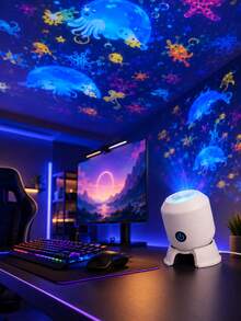 Lampu LED Bentuk Kepingan Salju & Hewan Laut Bertenaga USB, Lampu Berputar Warna-warni untuk Dekorasi Kamar Tidur - cahaya polikromatik - View 9