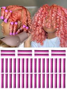 10 Sets Permanent Hair Roller Set - Create Natural Waves And Curls With 8 Different Sizes - Perfect For DIY Hairstyles And Styling, Suitable For Long, Medium And Short Hair. Hair Salon Cold Perm Hair Rollers, Salon Perming Rollers With Caps, Plastic Rubber Perming Rods - Multicolor - View 3