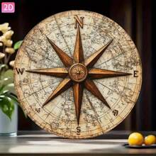 2D Flat Design, 1pc Vintage Nautical Compass Map Wall Decor. With Compass And Nautical Chart, Rustic Wall Hanging Decoration, Suitable For Garden, Kitchen, Bar, Bedroom, Outdoor, Garage, Cafe, Restaurant And Holiday Decoration (Random Hole Position) - A - View 3