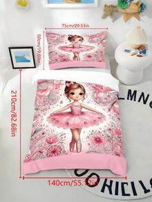 2/3PCS Kids Custom Name Pink Ballerina Floral Print Soft Polyester Wrinkle Resistant Zipper Duvet Cover Set, Cute Girly Princess Style Bedding Set For Girls Bedroom All Seasons - Multicolor - View 16