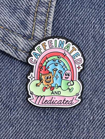 1pc "CAFFEINATED" Pattern Brooch, Lapel Pin For Clothes And Backpacks, Friendship Gift, Unisex Daily Accessory