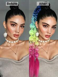 Trenzas de Burbuja Retorcidas de Colores Mixtos Hechas a Mano de 24 Pulgadas - Extensiones de Cabello Estilo Vacaciones para Mujeres, Versátiles para Todos los Tipos de Cabello - Multicolor - Ver 4