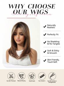 Topshe Ava WIGS 18英吋黑棕色長層次假髮附瀏海，柔軟易造型合成纖維髮，適合女性日常配戴、上班、度假，亦適合作為萬聖節、聖誕節女性禮物 - 摩卡棕 - 查看 8