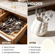 Ceramic Knife Fork Spoon Storage Rack Creative Woven Texture Design Kitchen Countertop Utensil Drainer Large Capacity Chopstick Holder Modern Minimalist Home Restaurant Tabletop Decor - Multicolor - View 2