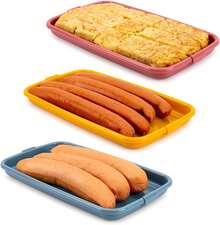 Set aus 6 stapelbaren Behältern für Würstchen und Lebensmittel.Gelb und Grün - 6 - Übersicht 3