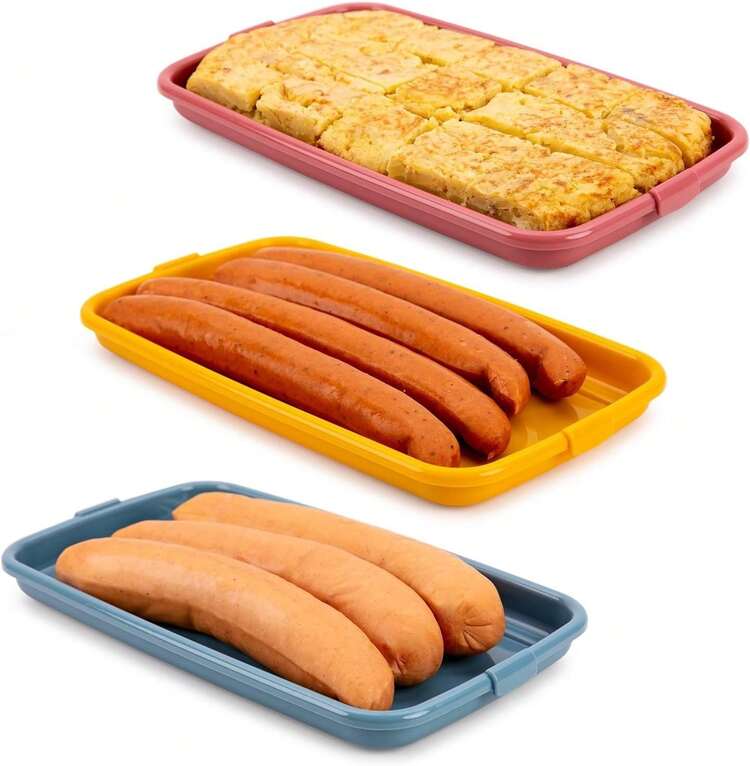 Set aus 6 stapelbaren Behältern für Würstchen und Lebensmittel.Gelb und Grün - 6 - Übersicht 3