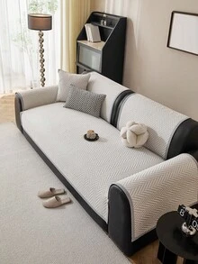 SANMOSPIN 1pc Solid Color Herringbone Sofa Cushion, All Season, Modern Minimalist Style, Black Edging, Non-Slip Bottom Fabric Sofa Seat Pad, Suitable For 1-4 Person Sofa, Living Room, Home Decor - Grey - View 5