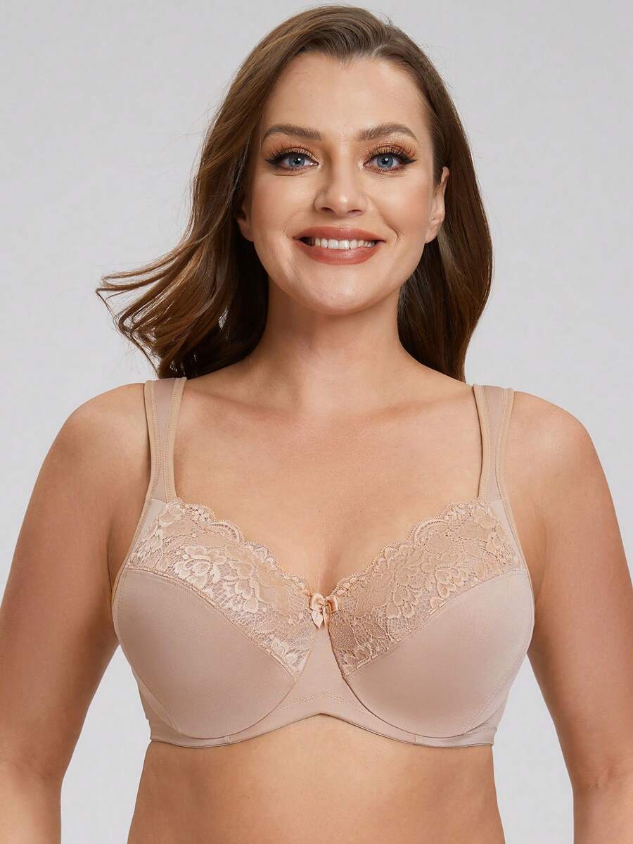 MELENECA Women's Minimizer Bra Full Coverage Plus Size Underwire Lace Comfort Cushion Strap