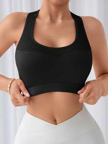 1pc Women's Back Closure Tank Bra, Detachable Padding Wide Strap Comfortable Lingerie - Black - View 5