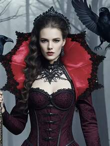 1pc Dark Theme Vampire Lace Cape With Stand-Up Collar, Embroidered Fan-Shaped Mesh Design With Spider Web Pattern, Perfect For Halloween Party, Cosplay Props - Multicolor - View 4