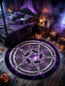 1 buah Karpet Bundar Lingkaran Ajaib Pentagram Halloween, Karpet Dekoratif, Alas Lantai, Karpet Ruang Tamu, Karpet Kamar Tidur, Karpet Serbaguna - MultiWarna - View 3