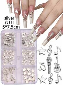 6-Grid Box Music Theme Nail Art Metal Charms Musical Notes Microphone Guitar Star Multi-Style Gold & Silver Box DIY Wearable Nail Decoration Accessories - Multicolor - View 13