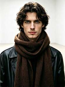 1pc Men's Soft Knitted Warm Solid Color Versatile Minimalist Casual Scarf - Multicolor - View 1