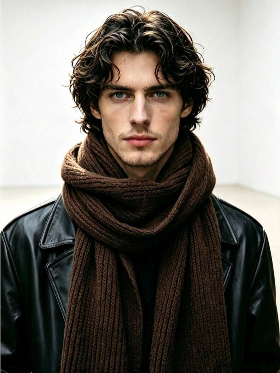 1pc Men's Soft Knitted Warm Solid Color Versatile Minimalist Casual Scarf - Multicolor - View 1