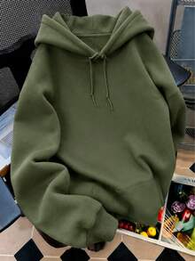 Women Solid Color Hoodie Back To School Oversized Pullover Sweatshirt Casual College Campus Wear Basic Long Sleeve Fall Outfit - 軍綠色 - 查看 2