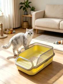 Open Top Cat Litter Box, Anti-Splash High Rim With Litter Trapping Step, Detachable Washable Large Tray, Indoor Living Room Bedroom Bathroom Use, For Kittens Adult Medium Large Cats - one-size - View 1