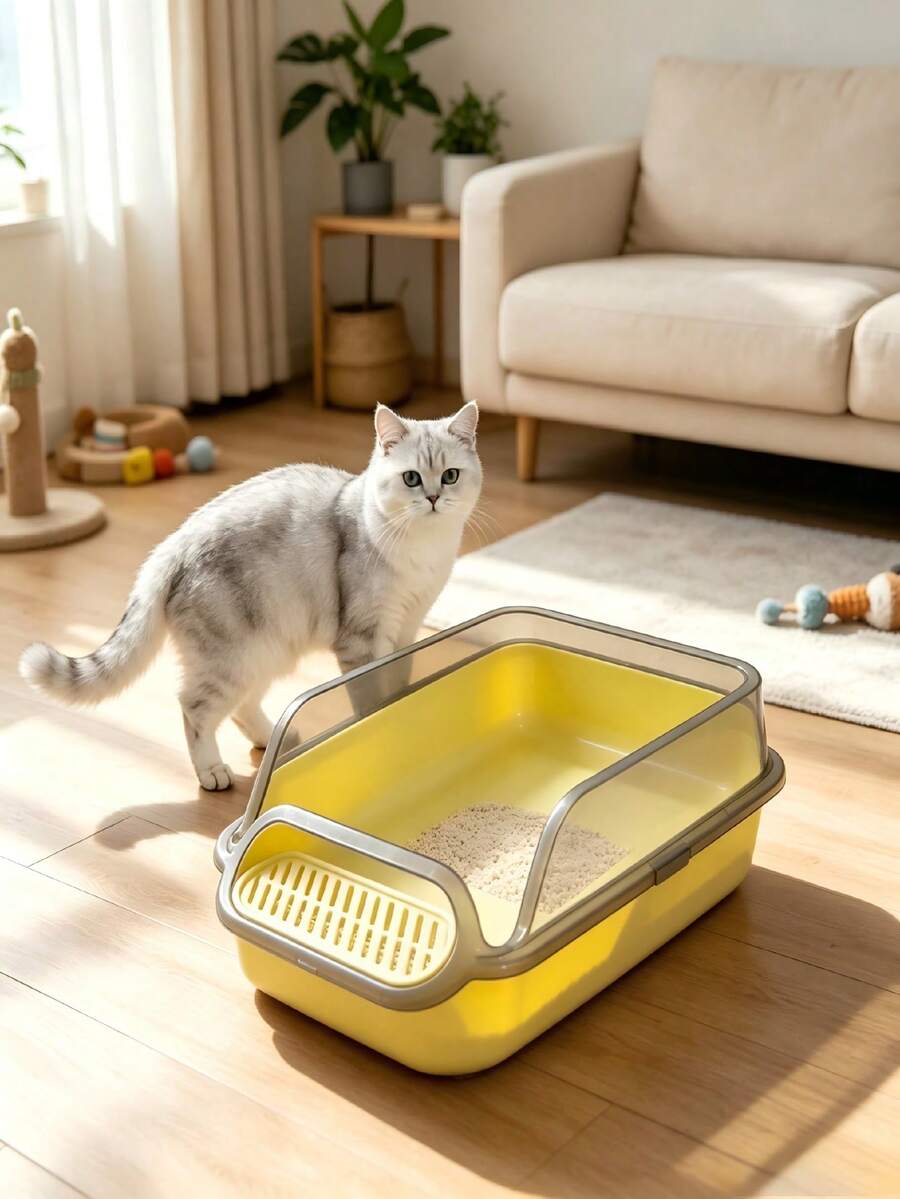 Open Top Cat Litter Box, Anti-Splash High Rim With Litter Trapping Step, Detachable Washable Large Tray, Indoor Living Room Bedroom Bathroom Use, For Kittens Adult Medium Large Cats - one-size - View 1