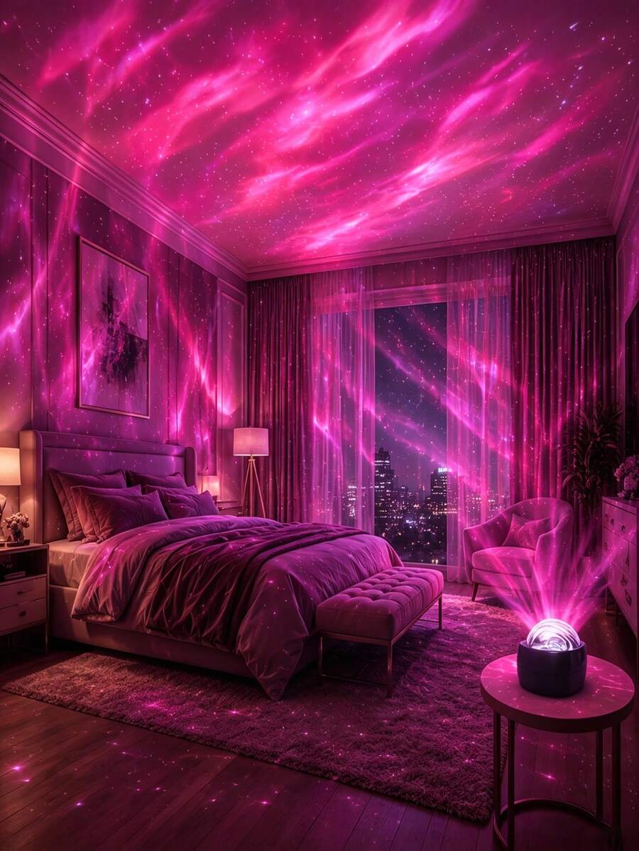 Aurora Galaxy Projector Light, 7-Color RGB Starry Night Light, USB 5V/1A Powered, Touch Control, Sound-Activated Rhythm Light, Create Dreamy Bedroom Atmosphere And Game Room Decor