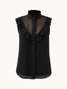 Autumn French Style Ruffle Lace Slim Fit Top, Niche Design For Girls, Back To School - Black - View 4