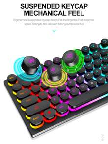 T-WOLF Steampunk Keyboard And Mouse Set USB Illuminated Gaming Retro Round Keycap Keyboard Wired Illuminated Mouse 104-Key Wired Gaming Keyboard And Mouse - View 8