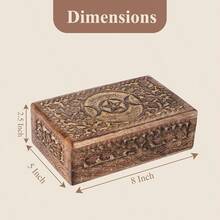 Wooden Hand Carved Decorative Jewelry Box Moon Carvings Vintage Keepsake Storage Organizer Travel Treasure Chest Trinket Holder Great Gifts 8x5 Inch - 1PC - View 3