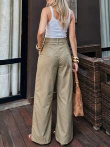 Women's Casual Loose Straight Leg Pants For Office And Commute, All Season - Khaki - View 2