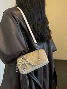 Women's New Spring Fashion Quilted Chain Handbag, Small Square Crossbody Bag, Versatile - Khaki - View 6