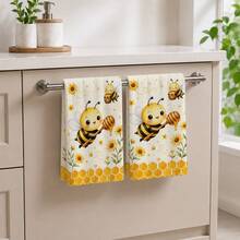 2/4pcs Bee Pattern Towels, Kitchen Dish Cloths, 6/8pcs Decorative Towel Set, Super Absorbent Microfiber, Machine Washable, Holiday Gift And Cleaning Supplies Decoration, Suitable For Holiday Cooking, Baking, Housewarming Gift And Cleaning Supplies, Fit For Kitchen, Bathroom, Toilet - Multicolor - View 6