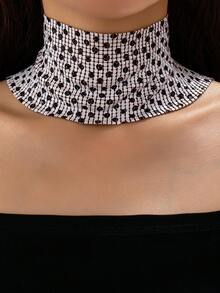 1件裝寬版黑色波點網格項圈項鍊，亮面金屬感彈性領圈，女款個性頸飾珠寶 - 波點網眼項鍊 - 查看 1