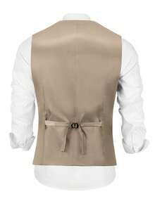 Vest For Men Solid Formal Suit Waistcoat With Wide Pockets For Business Wedding Party Outfit To Match Men Suits - Champagne - View 4
