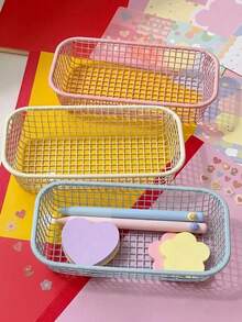 1 giỏ đựng bằng dây kim loại màu kem, ống cắm bút lưới rỗng, khay sắp xếp văn phòng phẩm đa năng tối giản, lưu trữ để bàn, bộ đa năng phù hợp cho đồ dùng học tập, văn phòng, học sinh, quay lại trường và đồ dùng học tập - Nhiều màu - Xem 4
