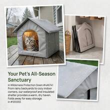 Outdoor Air-Conditioned Cat House Designed For Cats, Comfortable Warm Cat Bed With Windproof Curtain Opening, Waterproof Sun-Proof Wind-Proof Snow-Proof Pet House, Durable Non-Collapsing Cat Nest Suitable For All Seasons - one-size - View 11
